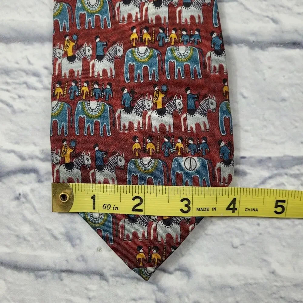 Dunhill Silk Primitive Horse & Elephant Print Tie
